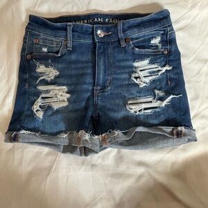 New American Eagle Outfitters Distressed High V-Rise, Stretch Jean Shorts